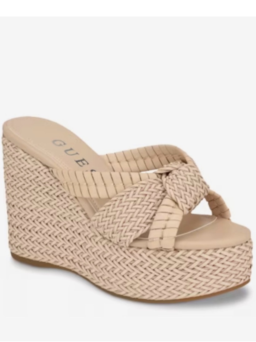 GUESS Women's Evah Beige Woven Platform Wedge Sandals